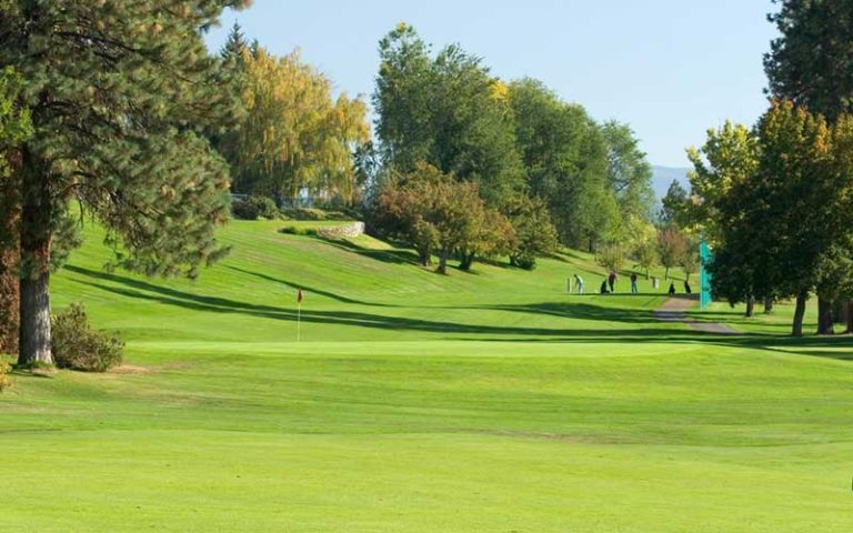 Downriver green and tree-lined course