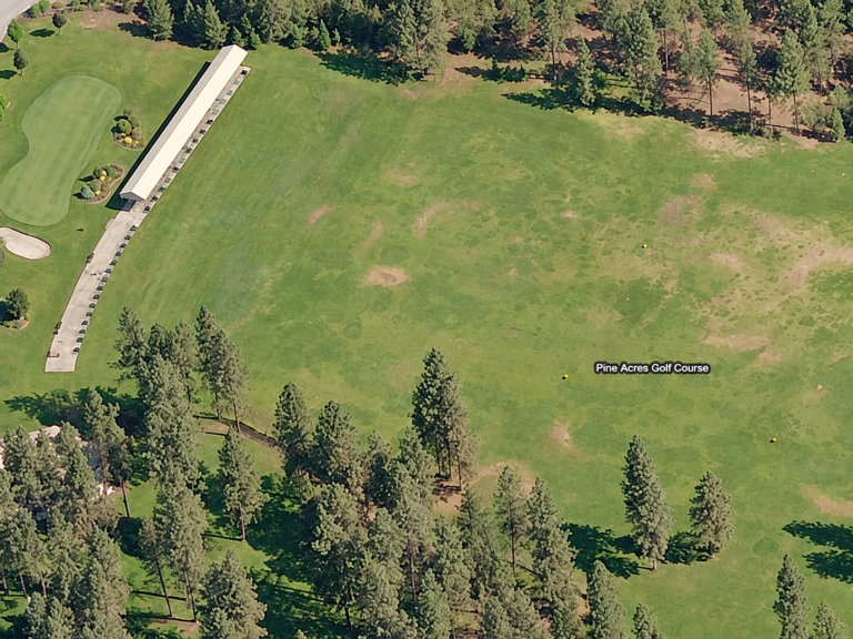 Archival aerial view of Pine Acres driving range and practice grounds